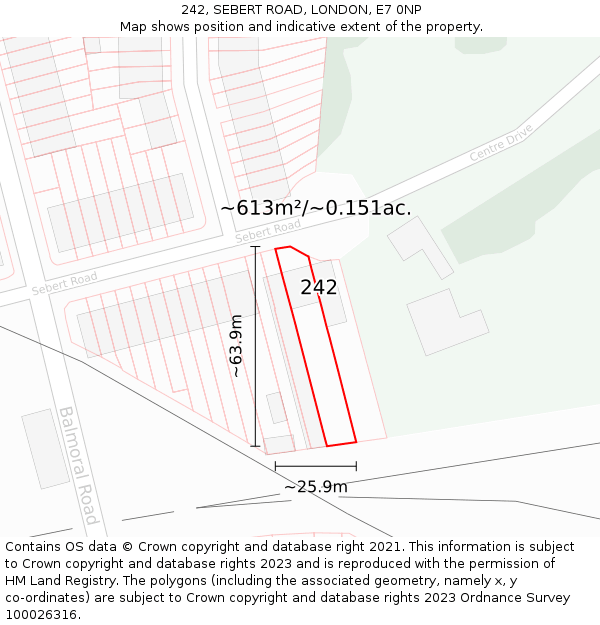 242, SEBERT ROAD, LONDON, E7 0NP: Plot and title map