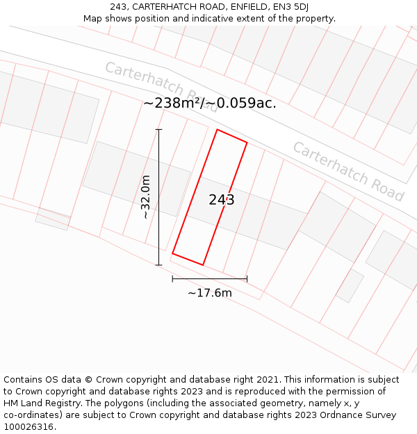 243, CARTERHATCH ROAD, ENFIELD, EN3 5DJ: Plot and title map