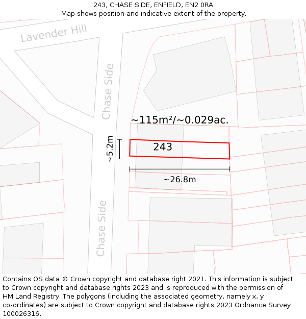 243, CHASE SIDE, ENFIELD, EN2 0RA: Plot and title map