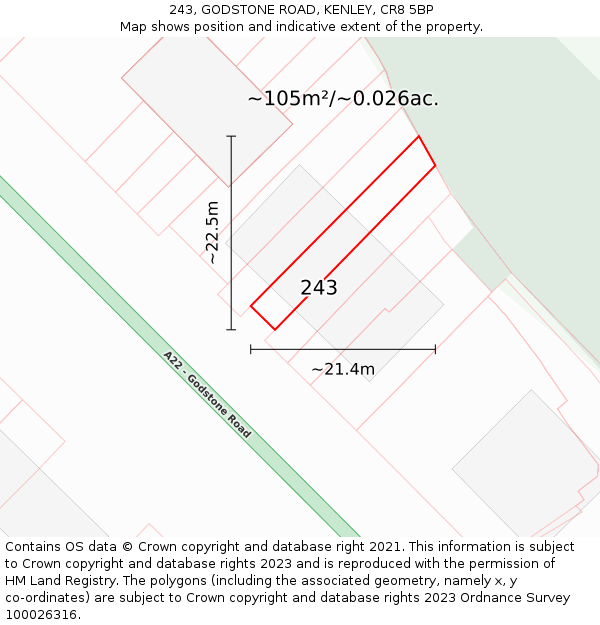 243, GODSTONE ROAD, KENLEY, CR8 5BP: Plot and title map