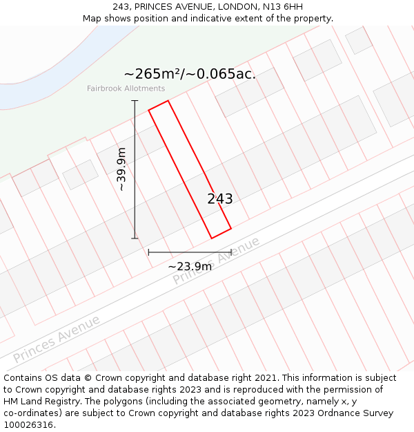243, PRINCES AVENUE, LONDON, N13 6HH: Plot and title map