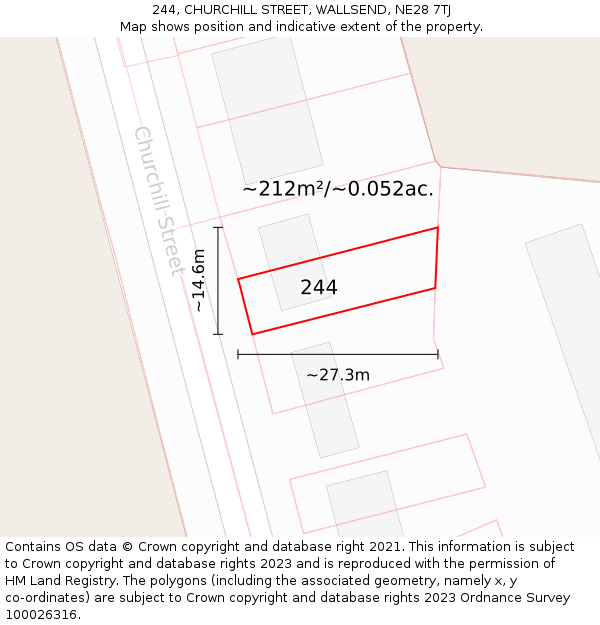 244, CHURCHILL STREET, WALLSEND, NE28 7TJ: Plot and title map