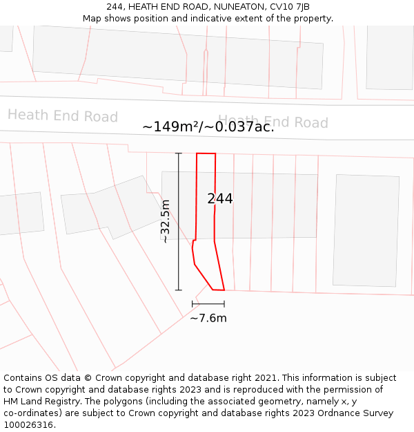 244, HEATH END ROAD, NUNEATON, CV10 7JB: Plot and title map