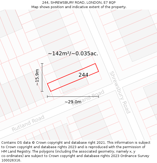 244, SHREWSBURY ROAD, LONDON, E7 8QP: Plot and title map