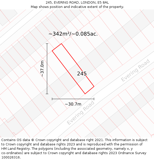 245, EVERING ROAD, LONDON, E5 8AL: Plot and title map