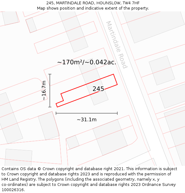 245, MARTINDALE ROAD, HOUNSLOW, TW4 7HF: Plot and title map