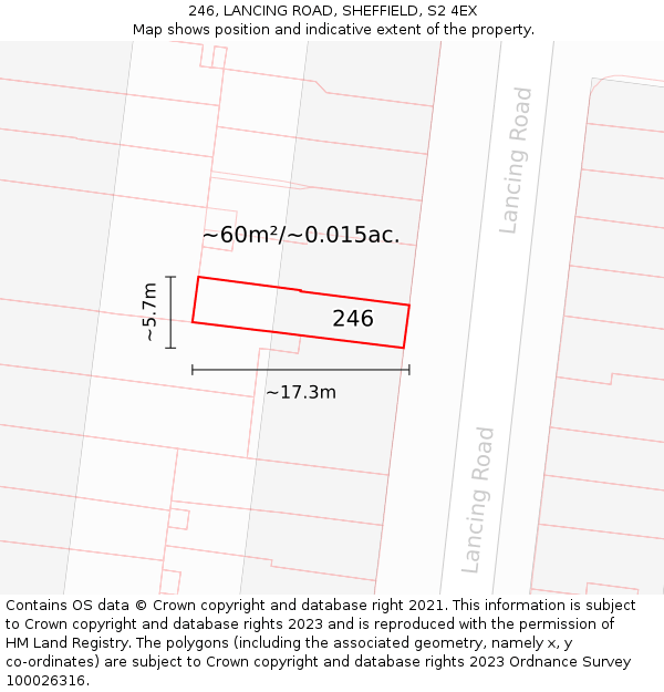 246, LANCING ROAD, SHEFFIELD, S2 4EX: Plot and title map