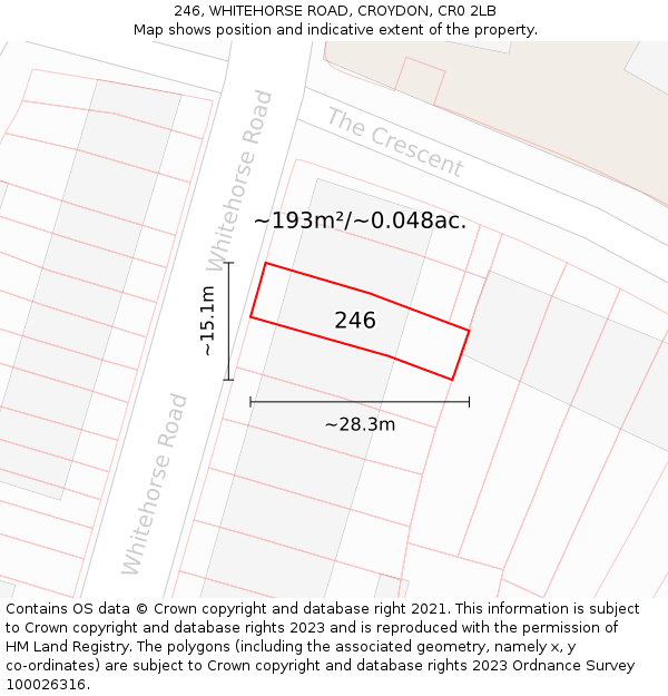 246, WHITEHORSE ROAD, CROYDON, CR0 2LB: Plot and title map