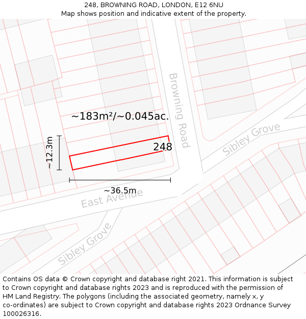 248, BROWNING ROAD, LONDON, E12 6NU: Plot and title map