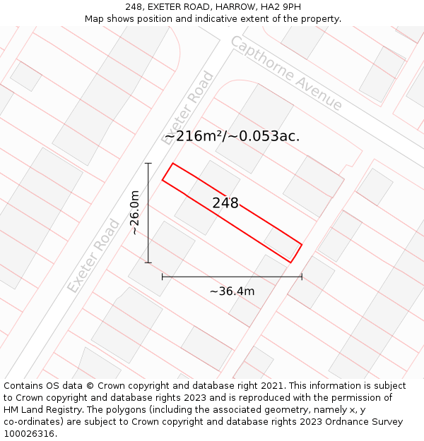 248, EXETER ROAD, HARROW, HA2 9PH: Plot and title map
