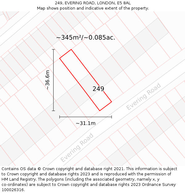 249, EVERING ROAD, LONDON, E5 8AL: Plot and title map