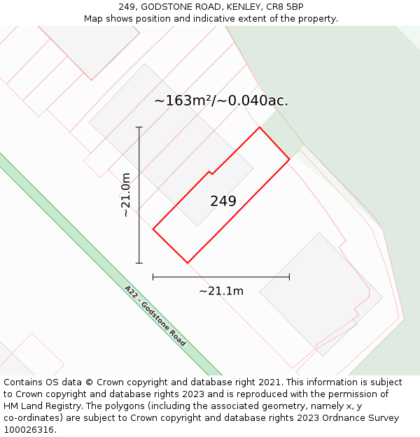 249, GODSTONE ROAD, KENLEY, CR8 5BP: Plot and title map