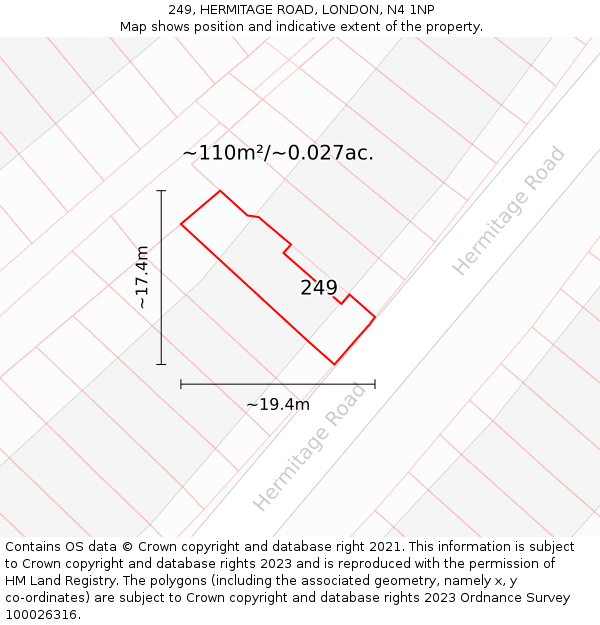 249, HERMITAGE ROAD, LONDON, N4 1NP: Plot and title map