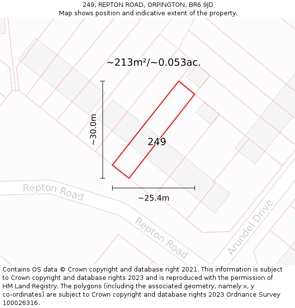 249, REPTON ROAD, ORPINGTON, BR6 9JD: Plot and title map