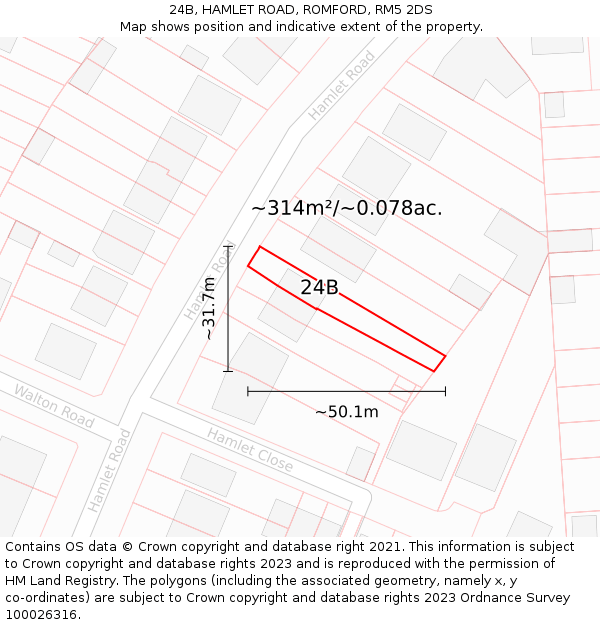 24B, HAMLET ROAD, ROMFORD, RM5 2DS: Plot and title map