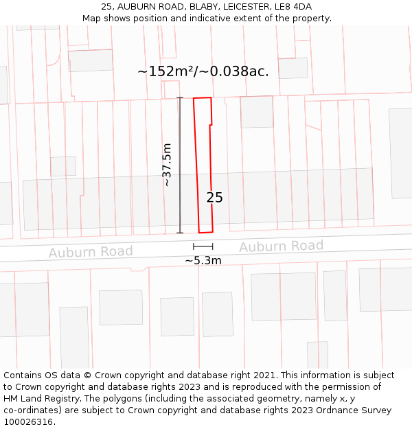 25, AUBURN ROAD, BLABY, LEICESTER, LE8 4DA: Plot and title map