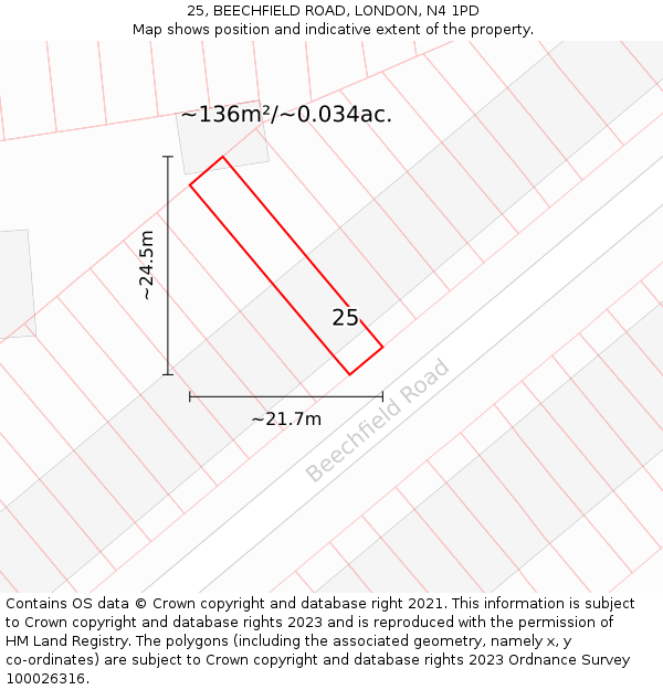25, BEECHFIELD ROAD, LONDON, N4 1PD: Plot and title map