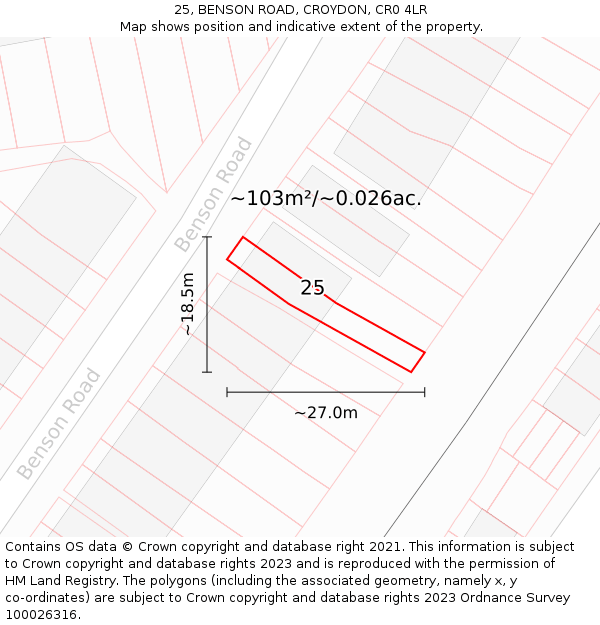 25, BENSON ROAD, CROYDON, CR0 4LR: Plot and title map