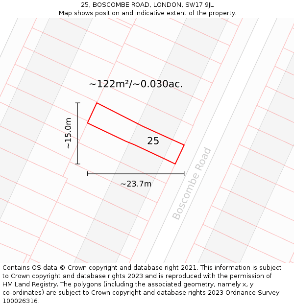 25, BOSCOMBE ROAD, LONDON, SW17 9JL: Plot and title map