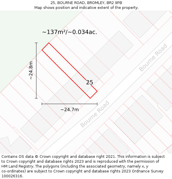25, BOURNE ROAD, BROMLEY, BR2 9PB: Plot and title map