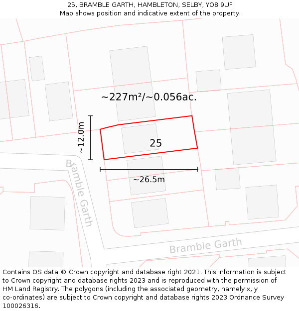 25, BRAMBLE GARTH, HAMBLETON, SELBY, YO8 9UF: Plot and title map