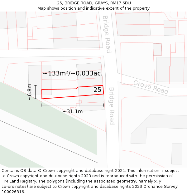 25, BRIDGE ROAD, GRAYS, RM17 6BU: Plot and title map