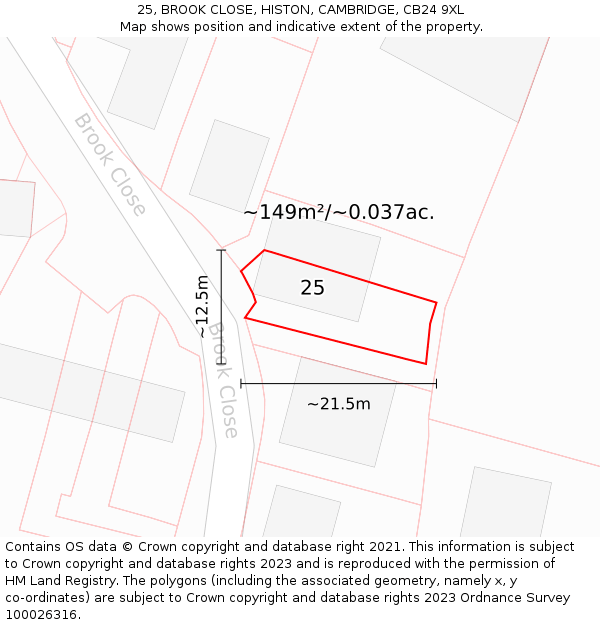25, BROOK CLOSE, HISTON, CAMBRIDGE, CB24 9XL: Plot and title map