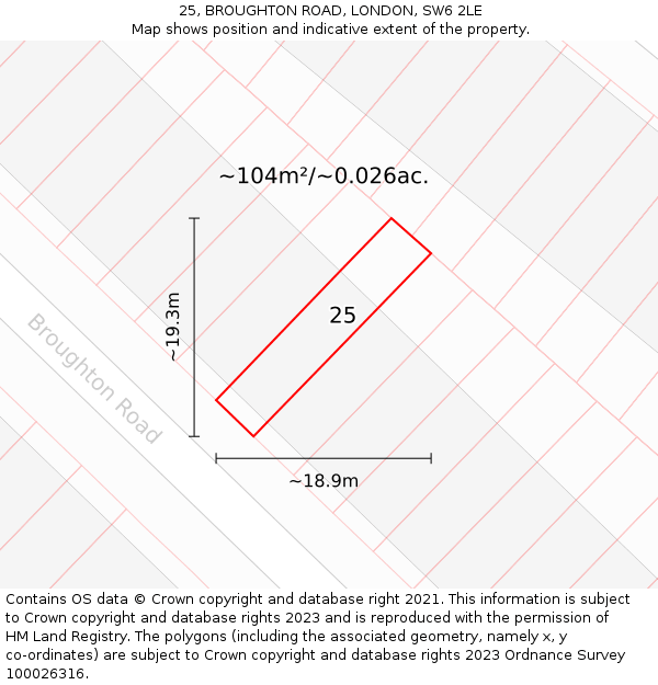 25, BROUGHTON ROAD, LONDON, SW6 2LE: Plot and title map