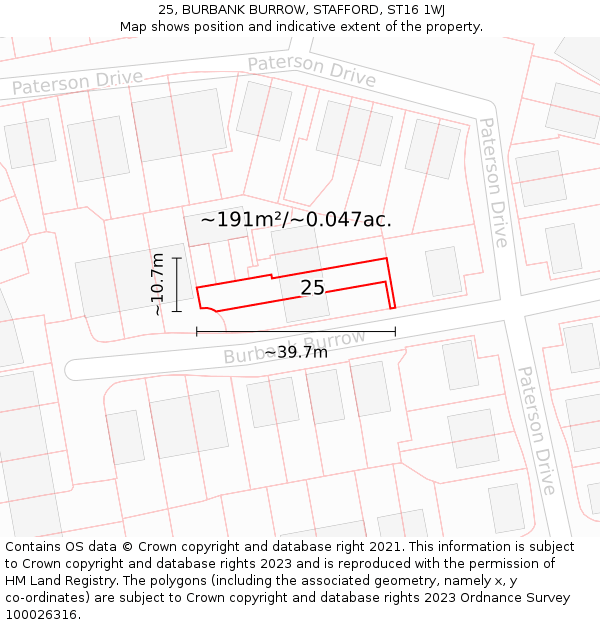 25, BURBANK BURROW, STAFFORD, ST16 1WJ: Plot and title map