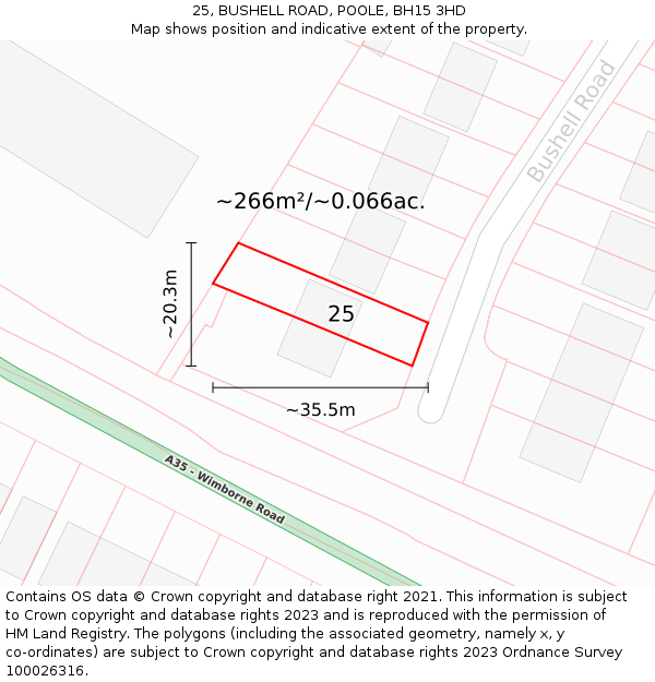 25, BUSHELL ROAD, POOLE, BH15 3HD: Plot and title map