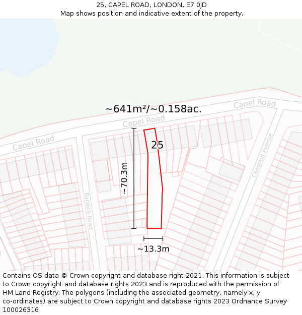 25, CAPEL ROAD, LONDON, E7 0JD: Plot and title map