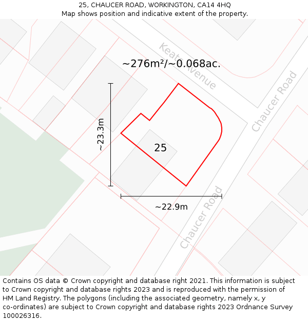 25, CHAUCER ROAD, WORKINGTON, CA14 4HQ: Plot and title map