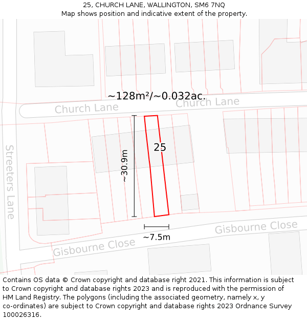 25, CHURCH LANE, WALLINGTON, SM6 7NQ: Plot and title map