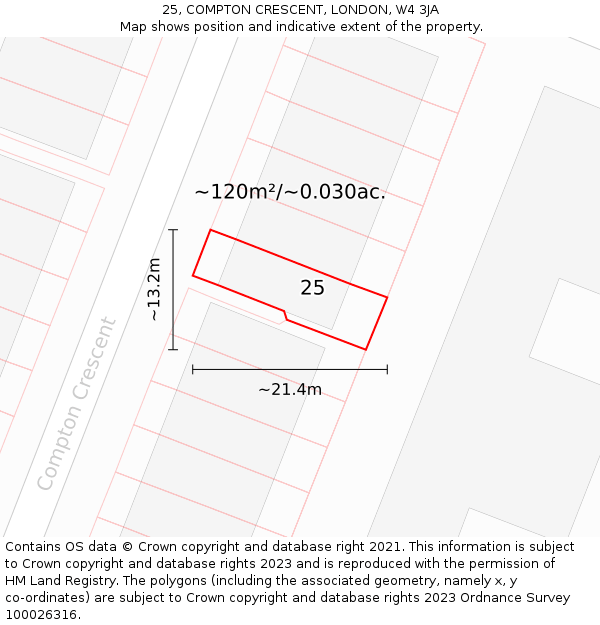 25, COMPTON CRESCENT, LONDON, W4 3JA: Plot and title map