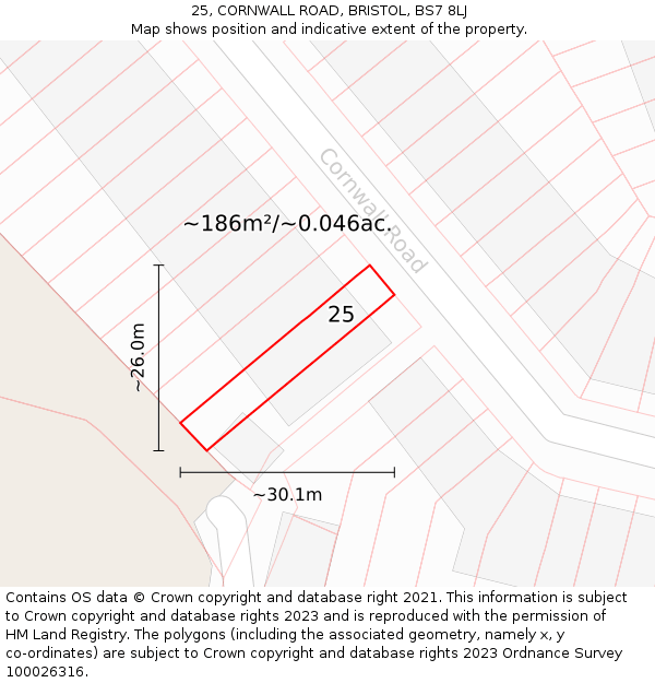 25, CORNWALL ROAD, BRISTOL, BS7 8LJ: Plot and title map