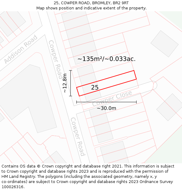 25, COWPER ROAD, BROMLEY, BR2 9RT: Plot and title map