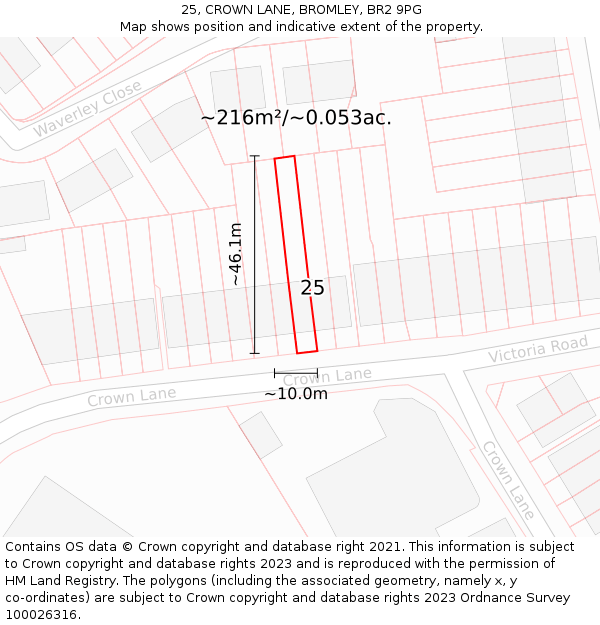 25, CROWN LANE, BROMLEY, BR2 9PG: Plot and title map