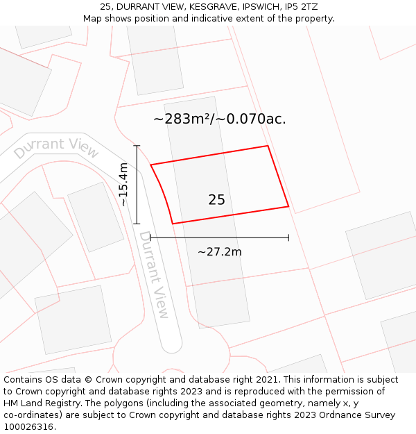 25, DURRANT VIEW, KESGRAVE, IPSWICH, IP5 2TZ: Plot and title map