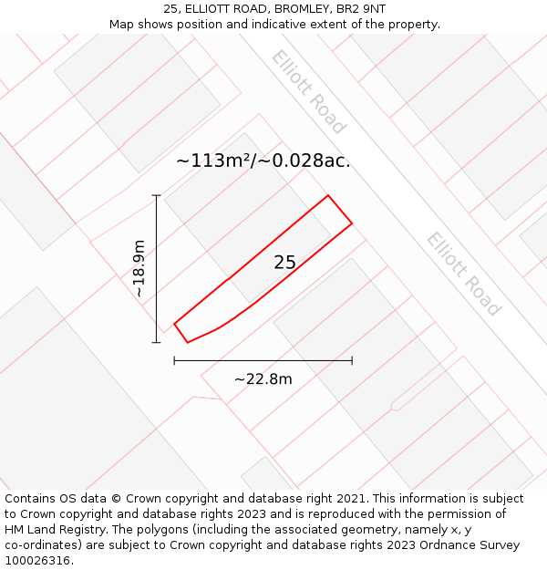 25, ELLIOTT ROAD, BROMLEY, BR2 9NT: Plot and title map