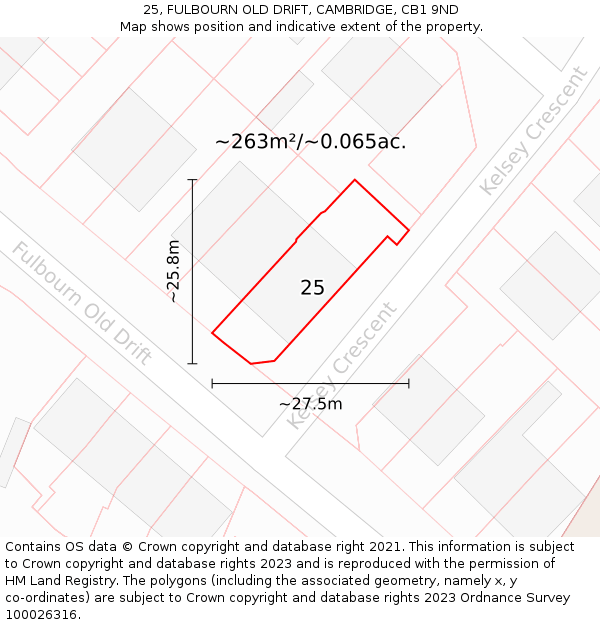 25, FULBOURN OLD DRIFT, CAMBRIDGE, CB1 9ND: Plot and title map