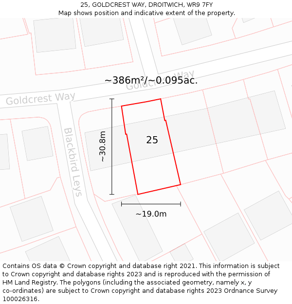 25, GOLDCREST WAY, DROITWICH, WR9 7FY: Plot and title map