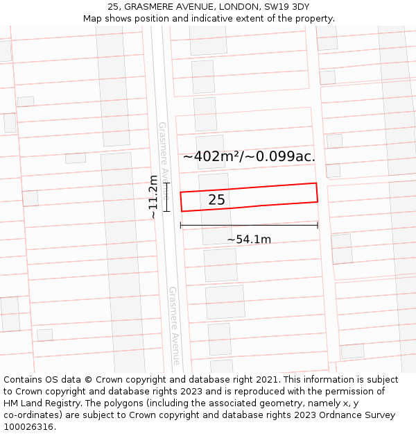 25, GRASMERE AVENUE, LONDON, SW19 3DY: Plot and title map