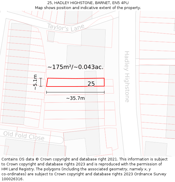 25, HADLEY HIGHSTONE, BARNET, EN5 4PU: Plot and title map