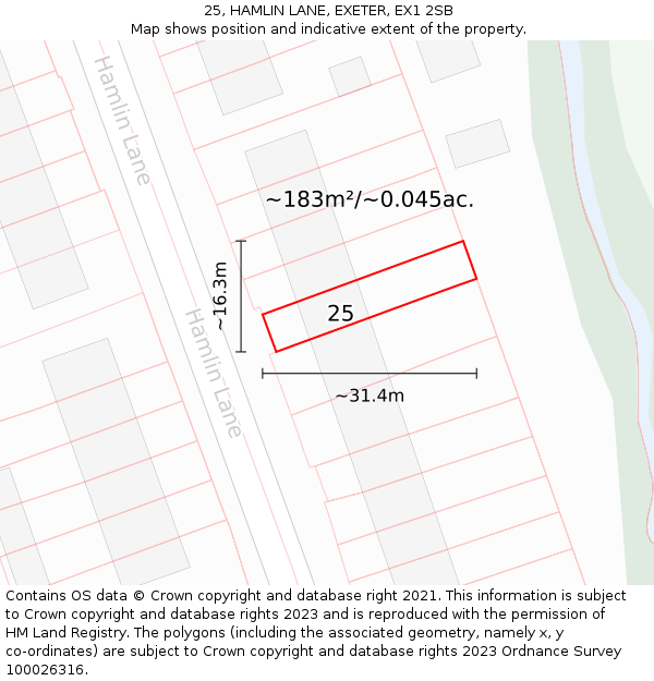 25, HAMLIN LANE, EXETER, EX1 2SB: Plot and title map