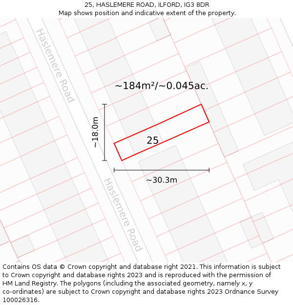 25, HASLEMERE ROAD, ILFORD, IG3 8DR: Plot and title map