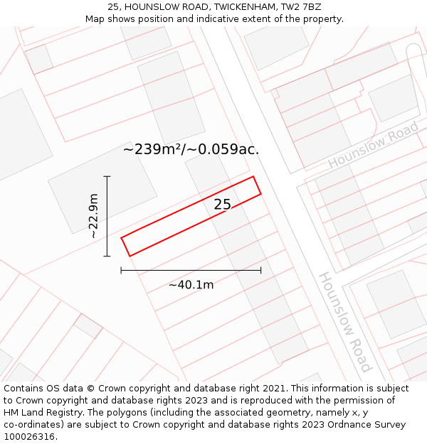25, HOUNSLOW ROAD, TWICKENHAM, TW2 7BZ: Plot and title map