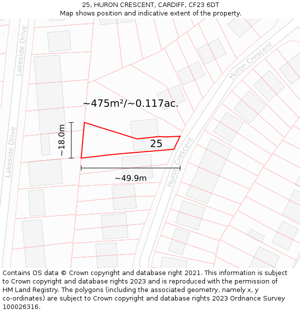 25, HURON CRESCENT, CARDIFF, CF23 6DT: Plot and title map