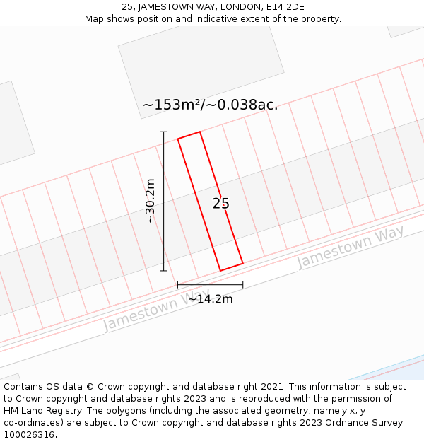 25, JAMESTOWN WAY, LONDON, E14 2DE: Plot and title map