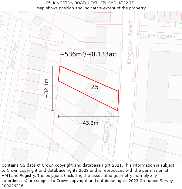25, KINGSTON ROAD, LEATHERHEAD, KT22 7SL: Plot and title map