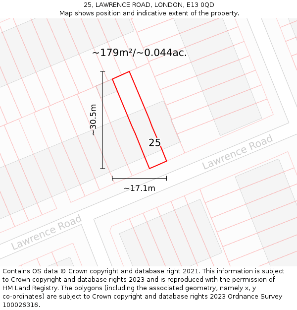 25, LAWRENCE ROAD, LONDON, E13 0QD: Plot and title map